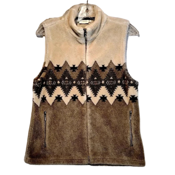 cleo Jackets & Blazers - Cleo Women's Brown  and Tan Plush Sleeveless Vest in Size Small